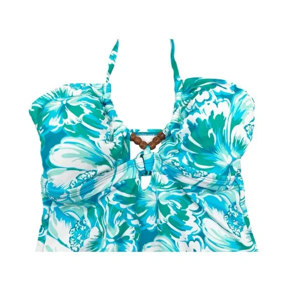 Time and Tru Floral High Leg One Piece Swimsuit Halter Neck Tie Size Small - Picture 2 of 7